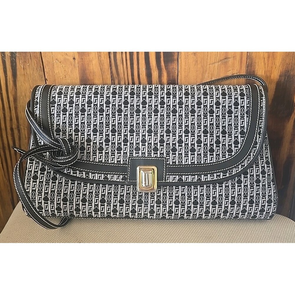 Judith Leiberman Vintage Signature Monogram Canvas Black Strap Purse Bag